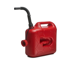 Czerwony plastikowy pojemnik, baniak na białym tle. © piotrszczepanek