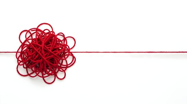 Tangled yarn straightening into a line, a metaphor for conflict resolution, empathy, and psychological safety.