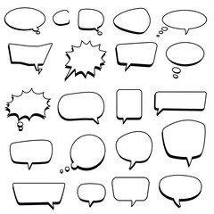 Fototapeta premium A versatile collection of hand-drawn vector speech bubbles and thought clouds, perfect for conveying diverse communication concepts and dialogue in creative design projects or comic strip layouts