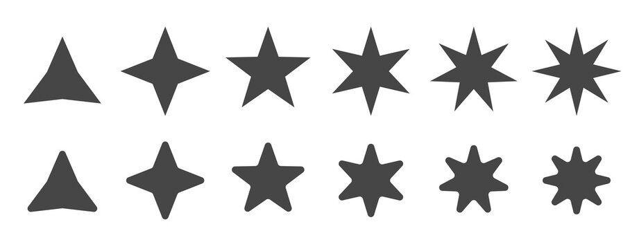 Star Shapes Set (3 to 8 Points) Smooth Starburst Vector Collection