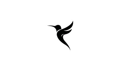 Fototapeta premium Stylized Black Hummingbird Silhouette Logo Icon Design. Modern Abstract Bird in Flight Graphic Element on White Background.