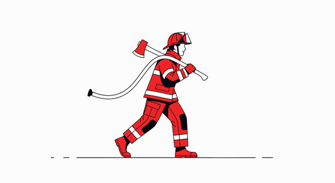 Dedicated firefighter in action carrying essential equipment with readiness spirit