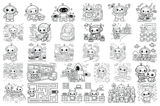 Cute Robot Coloring Book for Kids Ages 4&ndash;8 50 Easy Kawaii AI Future World Coloring Pages