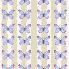 Naklejka premium Seamless Pattern with Purple Butterflies on a Striped Background For Textile, fabric, home decoration, wrapping paper