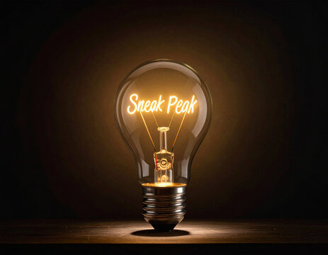 Glühbirne mit einem Glühdraht das aussieht wie das Wort " Sneak Peak"