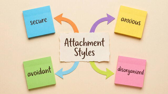 Psychological attachment styles theory concept for secure anxious avoidant and disorganized relational behavior mental health and interpersonal therapy education