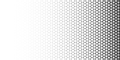 Black and white halftone triangles pattern. Abstract geometric gradient background. Vector illustration.