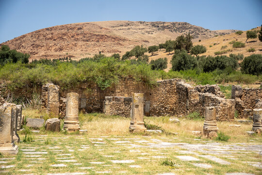 Broken columns in an ancient temple at Bulla Regia, outside of Jendouba, Tunisia
