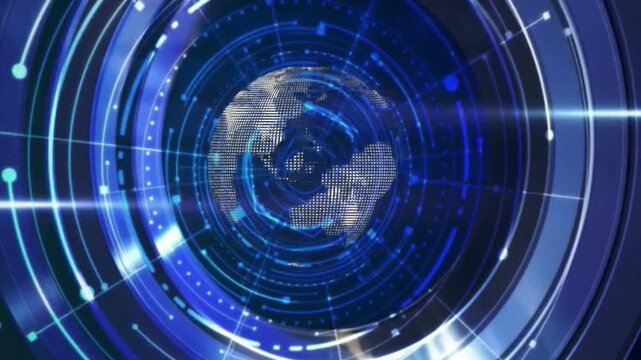 A futuristic video showcasing a blue circular digital interface with a fingerprint at its center