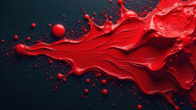 Crimson Cascade A Visually Striking Abstract Composition of Vibrant Red Paint Exploding Across a Dark Background