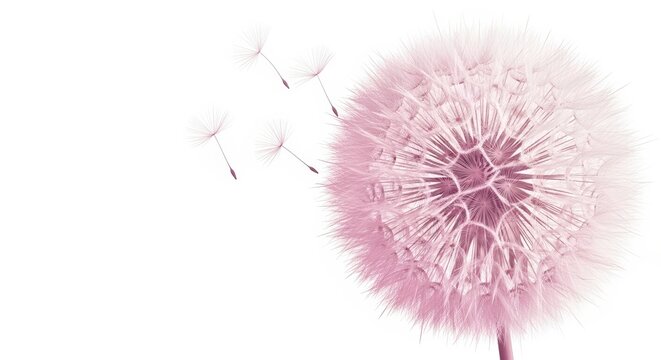 Pink dandelion flower blowing seeds away.