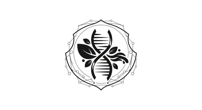 Abstract logo design featuring DNA helix intertwined with botanical.