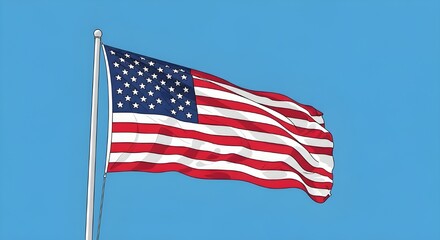 Obraz premium American flag waving on a pole against clear blue sky