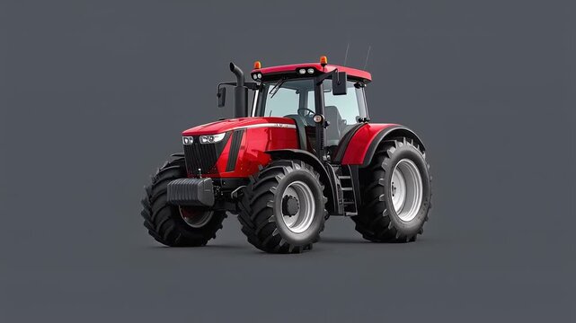 Red agricultural tractor isolated on white background showing modern farming machinery