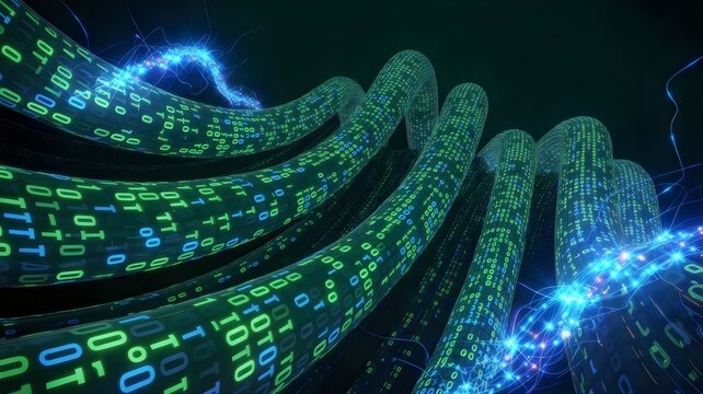 Cinematic data storm with blue energy bursts - Great for futuristic movies, tech backgrounds, or big data marketing.