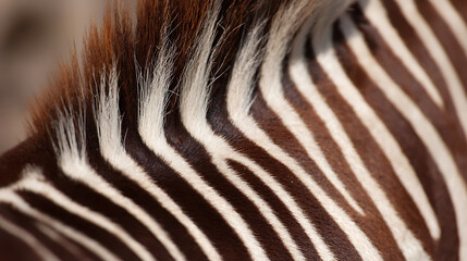 Fototapeta premium Close-up of animal fur with distinct brown and white stripes, showcasing natural patterns and texture, a unique wild majestic creature detail