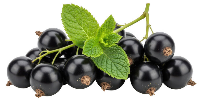 Fresh blackcurrant berries with mint leaves