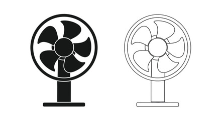 Obraz premium Two black and white illustrations of circular fans on stands