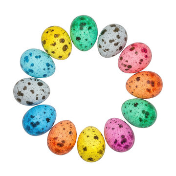 Colorful circle of smiling cartoon dice with various faces and patterns