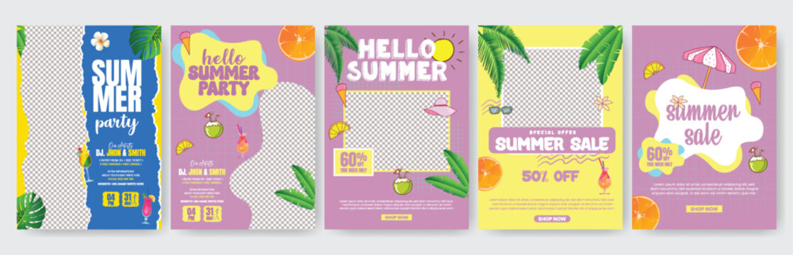 Summer Party A4 Flyer Poster Print Ready Templates Bundle Leaflet Brochure Cover Design Tropical Background Elements Travel Vacation Marketing Editable Advertising Pack Promotion Set