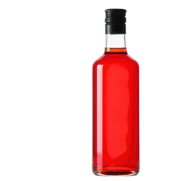 Red liquid in a glass bottle isolated on transparent background