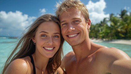 Fototapeta premium Happy young couple having fun on a morning getaway