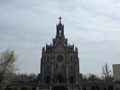 Facade of the Sacred Heart of Jesus Cathedral in Tashkent, Uzbekistan