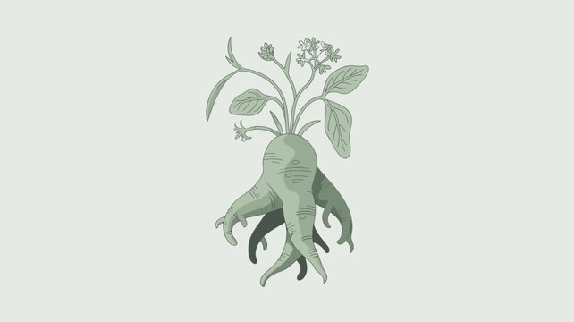 Botanical illustration of mandrake root &ndash; Ideal for herbal medicine guides, fantasy world-building, or garden decor.