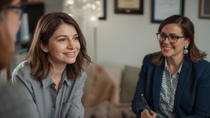 Obraz premium Young female patient in therapy with psychologist