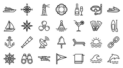 Nautical Icons Set Collection of Marine and Ocean Related Symbols for Travel and Leisure Activities © Iconique Studio