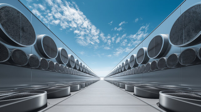 Industrial fan array at a direct air carbon capture facility.
