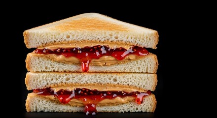 Fototapeta premium Delicious Peanut Butter and Jelly Sandwich Stacked High on Black.