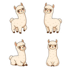Fototapeta premium Cute alpaca character set in cartoon style