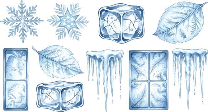 Vector Illustration Winter Ice and Frost Elements Collection