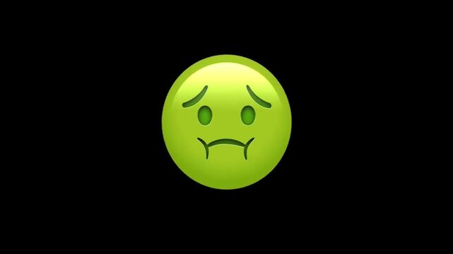 Face Vomiting Animated Emoji. Alpha channel, transparent background.