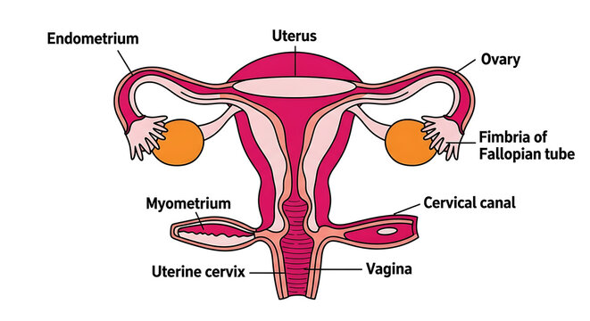 Female reproductive system anatomy diagram labeled