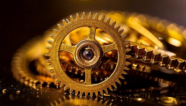 Vintage brass gears with metallic oil reflection