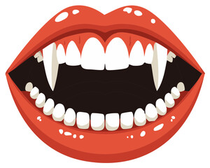 Naklejka premium Open Vampire Mouth With Red Lips and Sharp Fangs Showing