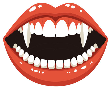 Open Vampire Mouth With Red Lips and Sharp Fangs Showing