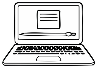 Laptop Computer with Screen Displaying Note and Stylus