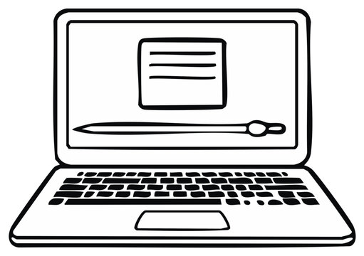 Laptop Computer with Screen Displaying Note and Stylus