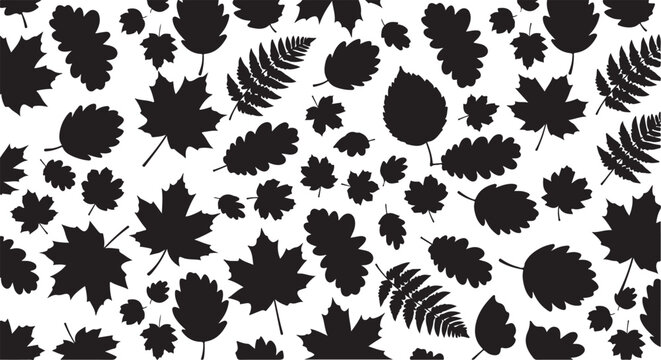 Seamless Leaf Pattern Black Silhouette