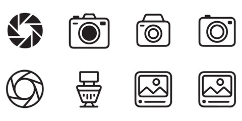 Obraz premium Set of Photography Icons Including Aperture, Camera, Flash, and Gallery Elements