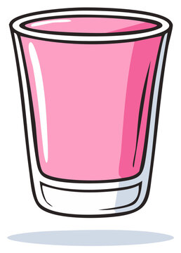 Cartoon vector illustration of a shot glass filled with a bright pink cocktail or alcoholic beverage
