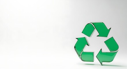 Obraz premium Glossy green recycling symbol isolated on a clean white background representing environmental protection and sustainability