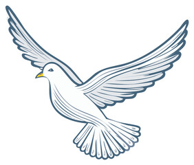 Fototapeta premium Stylized illustration of a white dove in flight against a solid background with wings outstretched