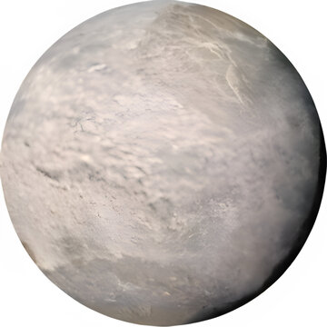A detailed 3D render of Titania, the largest of the five major moons of Uranus, isolated on a transparent background. This high-resolution PNG cutout highlights the moon&rsquo;s heavily cratered.