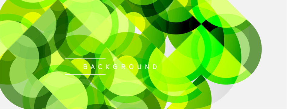 Abstract green circles overlap white space. Modern design, vibrant colors, simple geometry create dynamic visual texture.