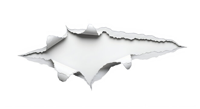 Torn paper hole ripped in white background