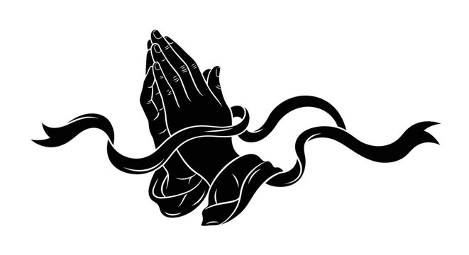 Praying Hands with Ribbon Illustration.